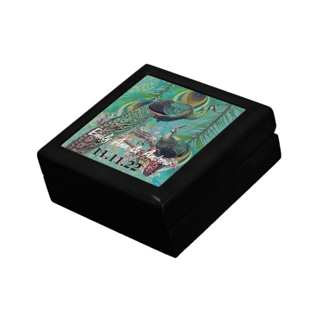 Peacock Feathers Damask Wedding Anniversary Gift Box (Side)