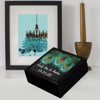 Peacock Feathers Damask Wedding Anniversary Gift Box