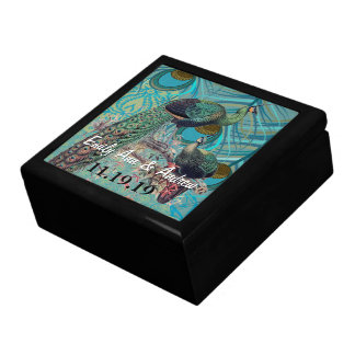 Peacock Feathers Damask Wedding Anniversary Gift Box