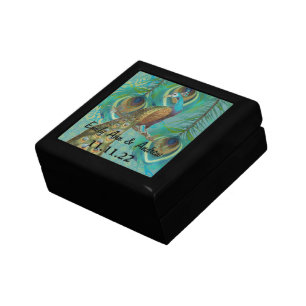 Peacock Feathers Damask Wedding Anniversary Jewelry Box
