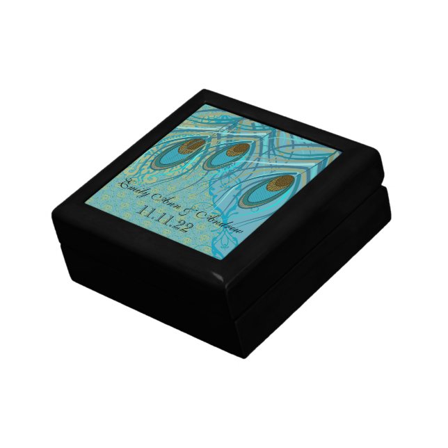 Peacock Feathers Damask Wedding Anniversary Jewelry Box (Side)
