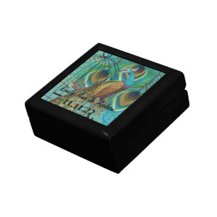 Peacock Feathers Damask Wedding Anniversary Jewelry Box