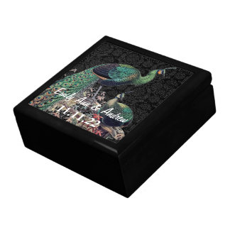 Peacock Feathers Damask Wedding Anniversary Jewelry Box