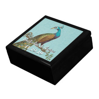 Peacock Feathers Damask Wedding Anniversary Jewelry Box