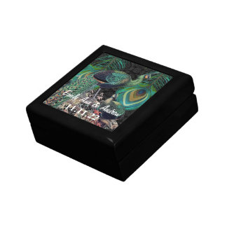 Peacock Feathers Damask Wedding Anniversary Keepsake Box