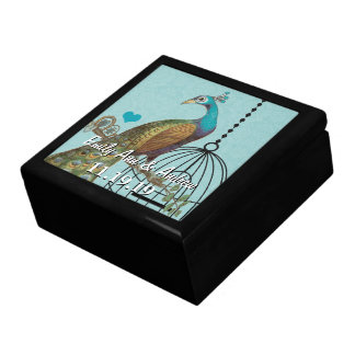 Peacock Feathers Damask Wedding Anniversary Keepsake Box