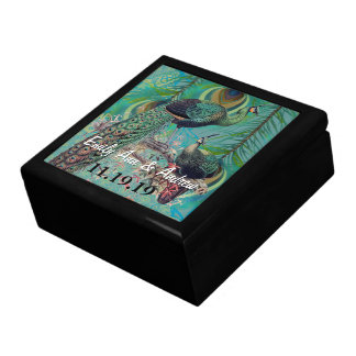 Peacock Feathers Damask Wedding Anniversary Keepsake Box