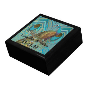 Peacock Feathers Damask Wedding Anniversary Keepsake Box