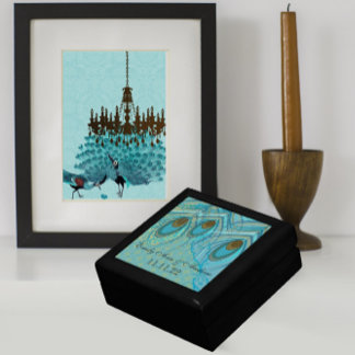 Peacock Feathers Damask Wedding Anniversary Keepsake Box