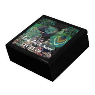 Peacock Feathers Damask Wedding Anniversary Keepsake Box
