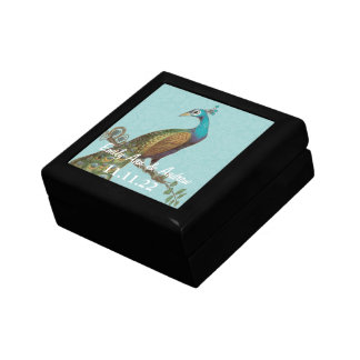 Peacock Feathers Damask Wedding Anniversary Keepsake Box