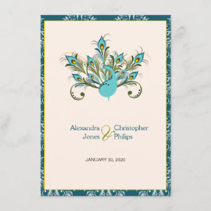 Peacock Feathers Damask Wedding Invitation
