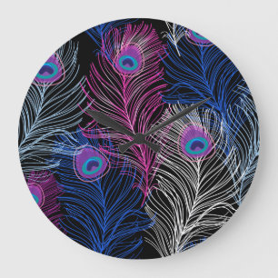 Peacock Feathers Dark: Gorgeous Vintage Design Large Clock