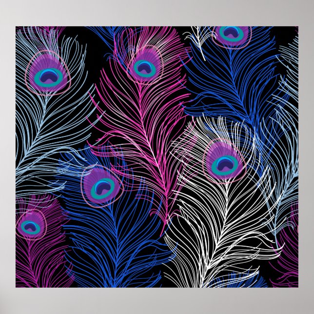Peacock Feathers Dark: Gorgeous Vintage Design Poster (Front)