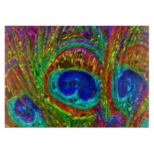 Peacock Feathers Decorative Glass Cutting Board