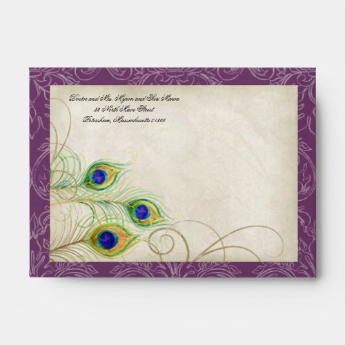 Peacock Feathers Deep Purple Wedding Invitation Envelope