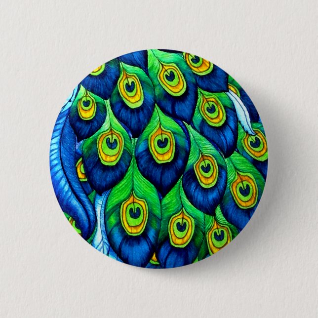 Peacock Feathers Design Button (Front)