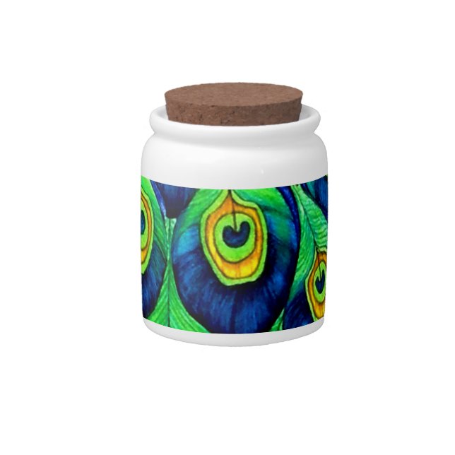 Peacock Feathers Design Candy Jar (Front)