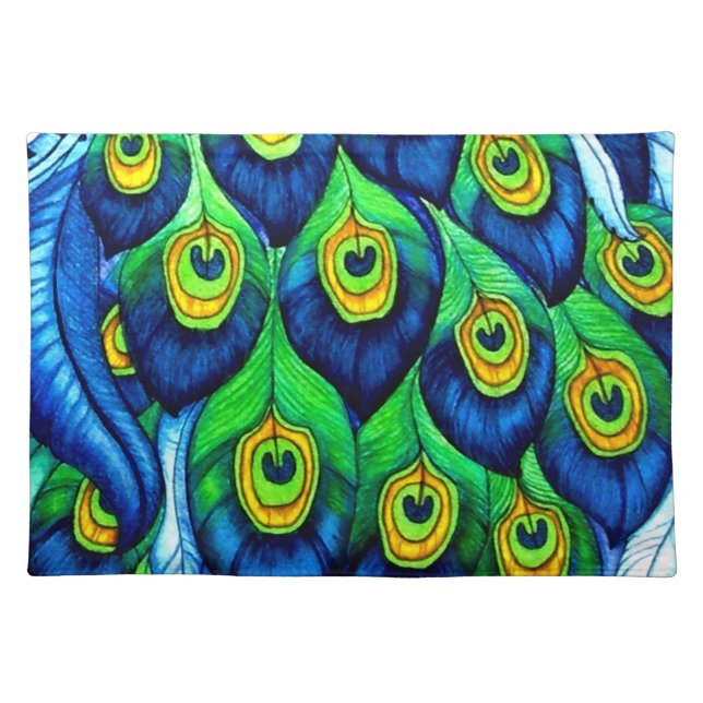 Peacock Feathers Design Cloth Placemat (Front)
