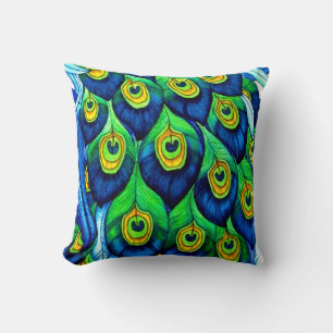 Peacock Feathers Design Throw Pillow