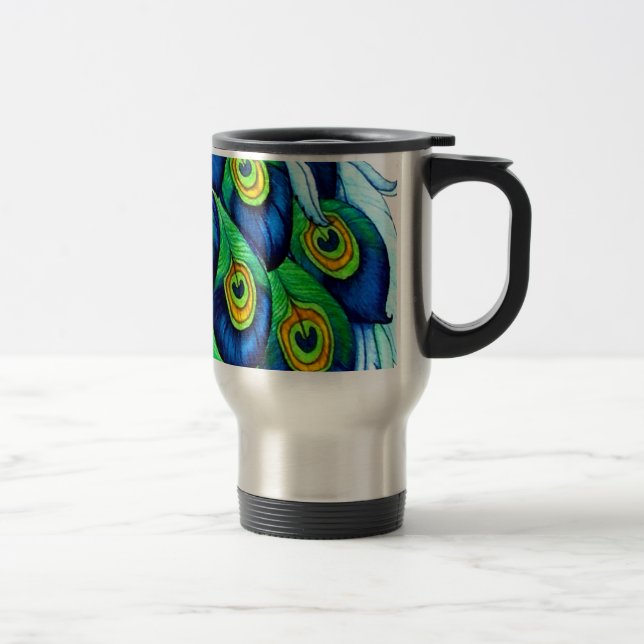 Peacock Feathers Design Travel Mug (Right)