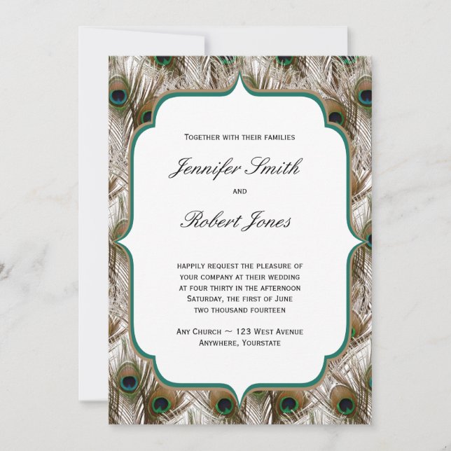 Peacock Feathers Double Frame Wedding Invitation (Front)