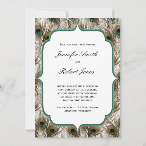 Peacock Feathers Double Frame Wedding Invitation