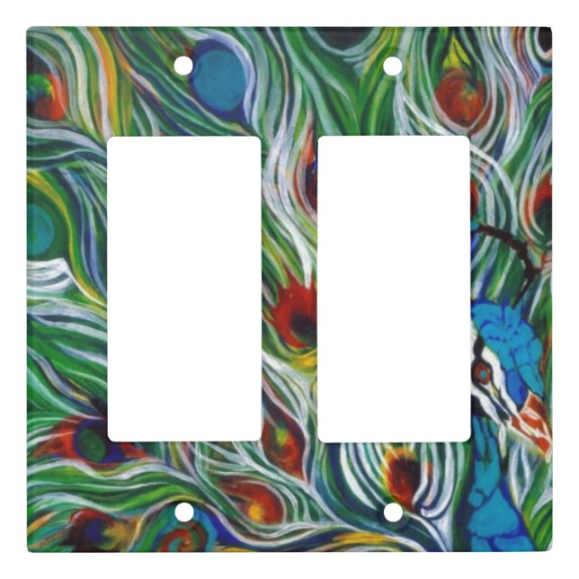 Peacock Feathers Double Rocker Light Switch Cover (Front)