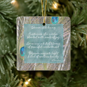 Peacock Feathers Dream Poem Gold Confetti Ceramic Ornament