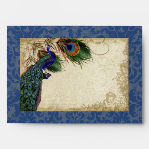 Peacock Feathers Elegant Classic Wedding Vintage Envelope