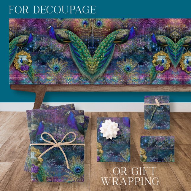 Peacock Feathers Elegant Glitter Pink Decoupage Wrapping Paper Sheets (Creator Uploaded)