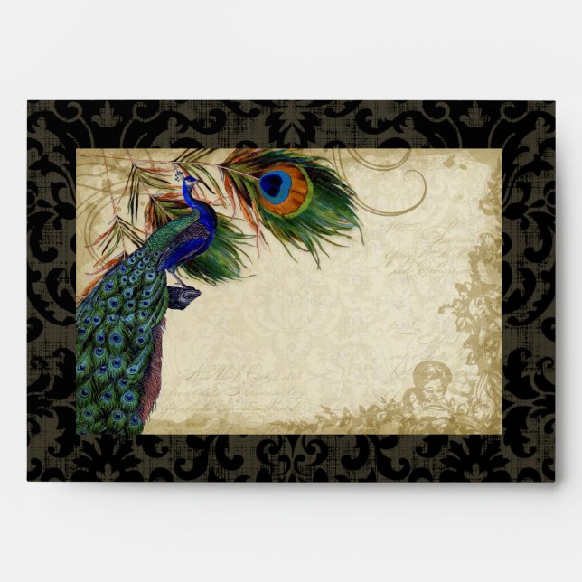 Peacock & Feathers Elegant Matching Wedding Set Envelope (Front)