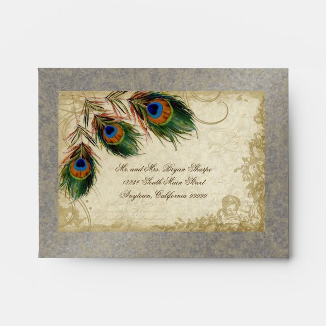 Peacock & Feathers Elegant Matching Wedding Set Envelope (Front)