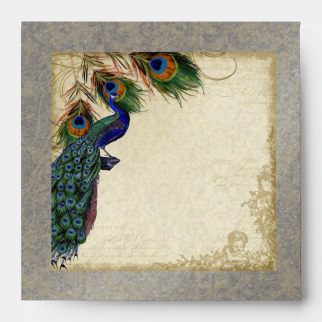 Peacock & Feathers Elegant Matching Wedding Set Envelope (Front)