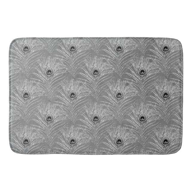Peacock feathers elegant silver gray pattern bath mat (Front)