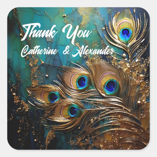 Peacock feathers elegant  square sticker (Front)