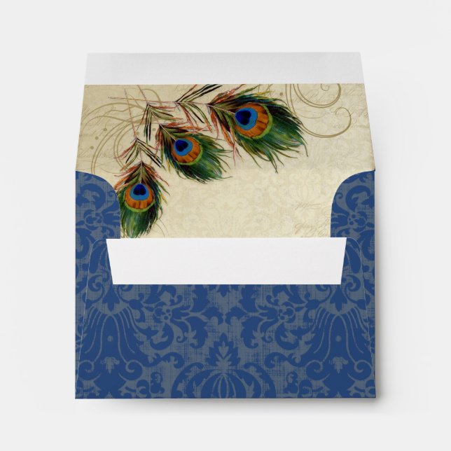 Peacock Feathers Elegant Vintage Classic Wedding Envelope (Back (Bottom))