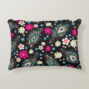 Peacock Feathers Embroidery Seamless Pattern Accent Pillow