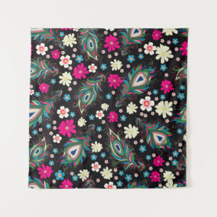 Peacock Feathers Embroidery Seamless Pattern Tapestry