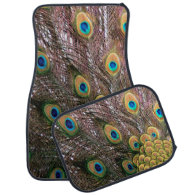 Peacock Feathers Emerald Green and Gold Floor Mat