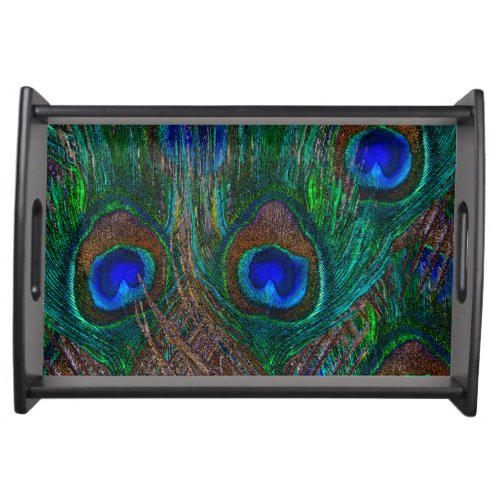 Peacock Feathers Etching Style Serving Tray
