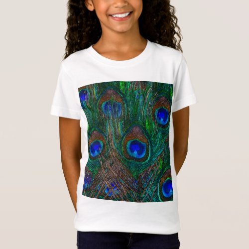 Peacock Feathers Etching Style T_Shirt