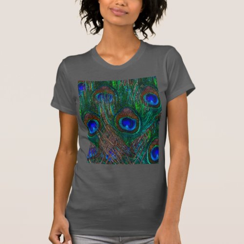 Peacock Feathers Etching Style T_Shirt