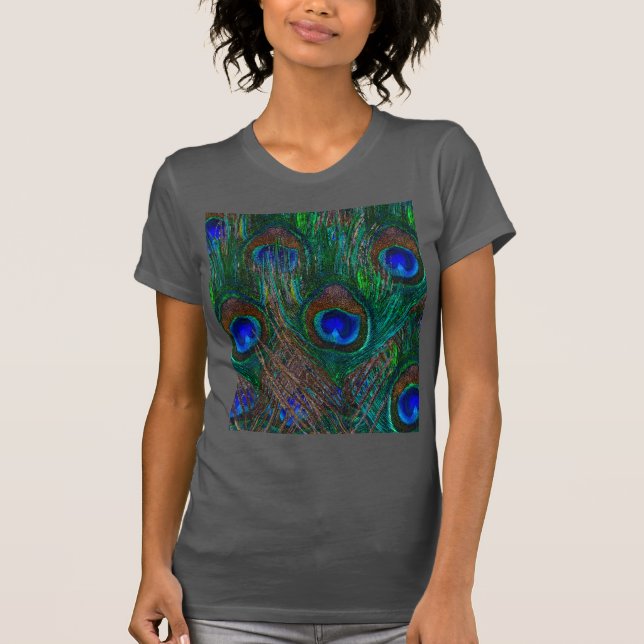 Peacock Feathers Etching Style T-Shirt (Front)