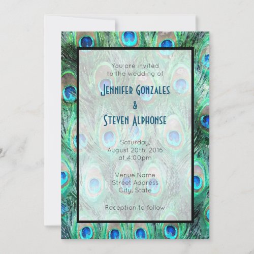 Peacock Feathers Exotic Watercolor Wedding Invite