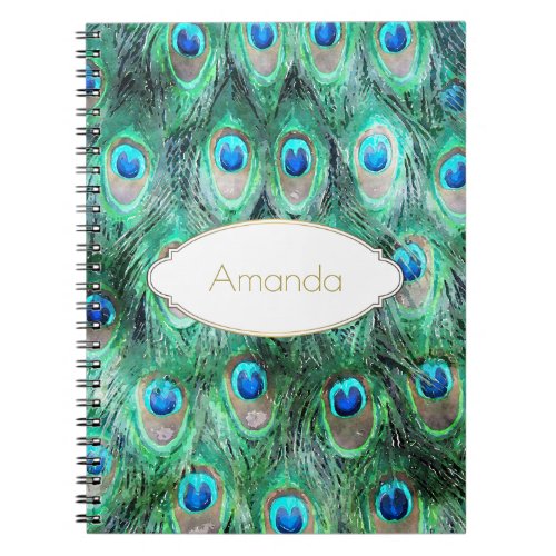 Peacock Feathers Exotic Wild Watercolor Pattern Notebook