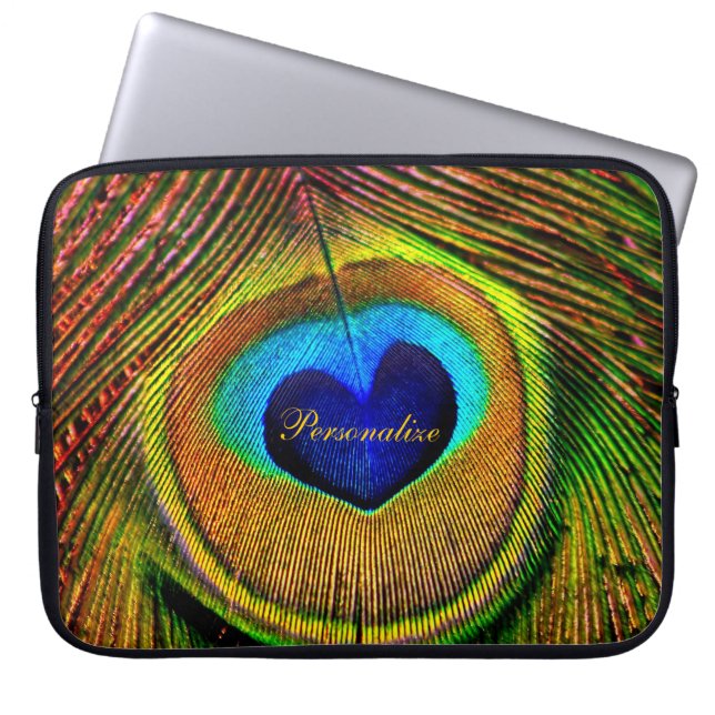Peacock Feathers Eye of Love With Name Laptop Sleeve (Front)