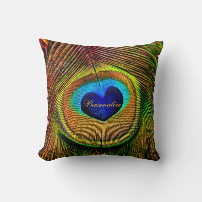 Peacock Feathers Eye of Love With Name Throw Pillow (Front)
