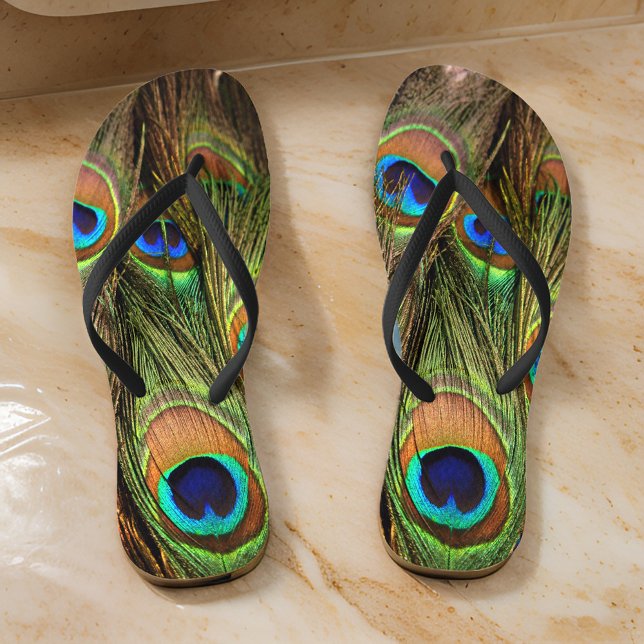 Peacock Feathers Flip Flops (Strut in style with peacock feather flip flops! 🦚)
