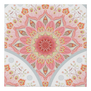 Peacock Feathers, Floral Round Ornament. Faux Canvas Print